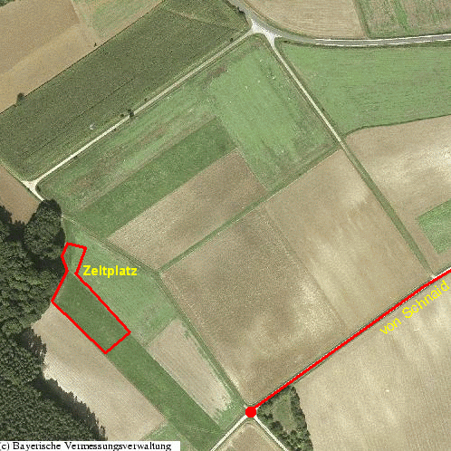 detailierte Luftbildaufnahme vom Zelplatz bei Schnaid; © Bayer. Vermessungsverwaltung
